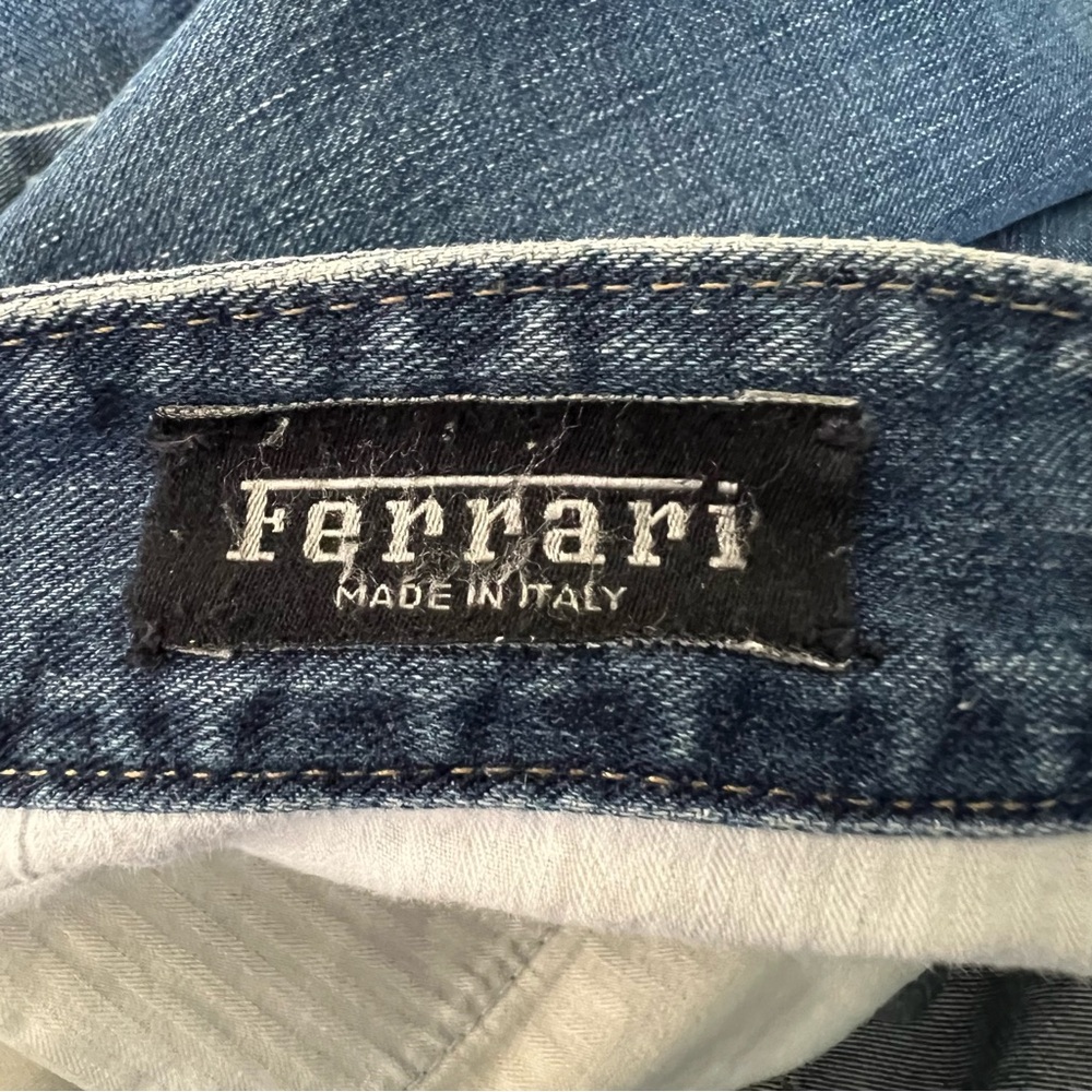 VTG Ferrari Button Fly Blue Denim Jeans‎ Leather Logo Italian Mens 33x30.5 IT 50 - Picture 11 of 16